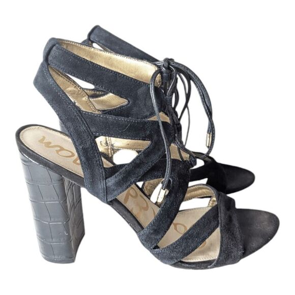 SAM EDELMAN Yardley Black Suede Lace Up Sandals Size 9M - Picture 3 of 7
